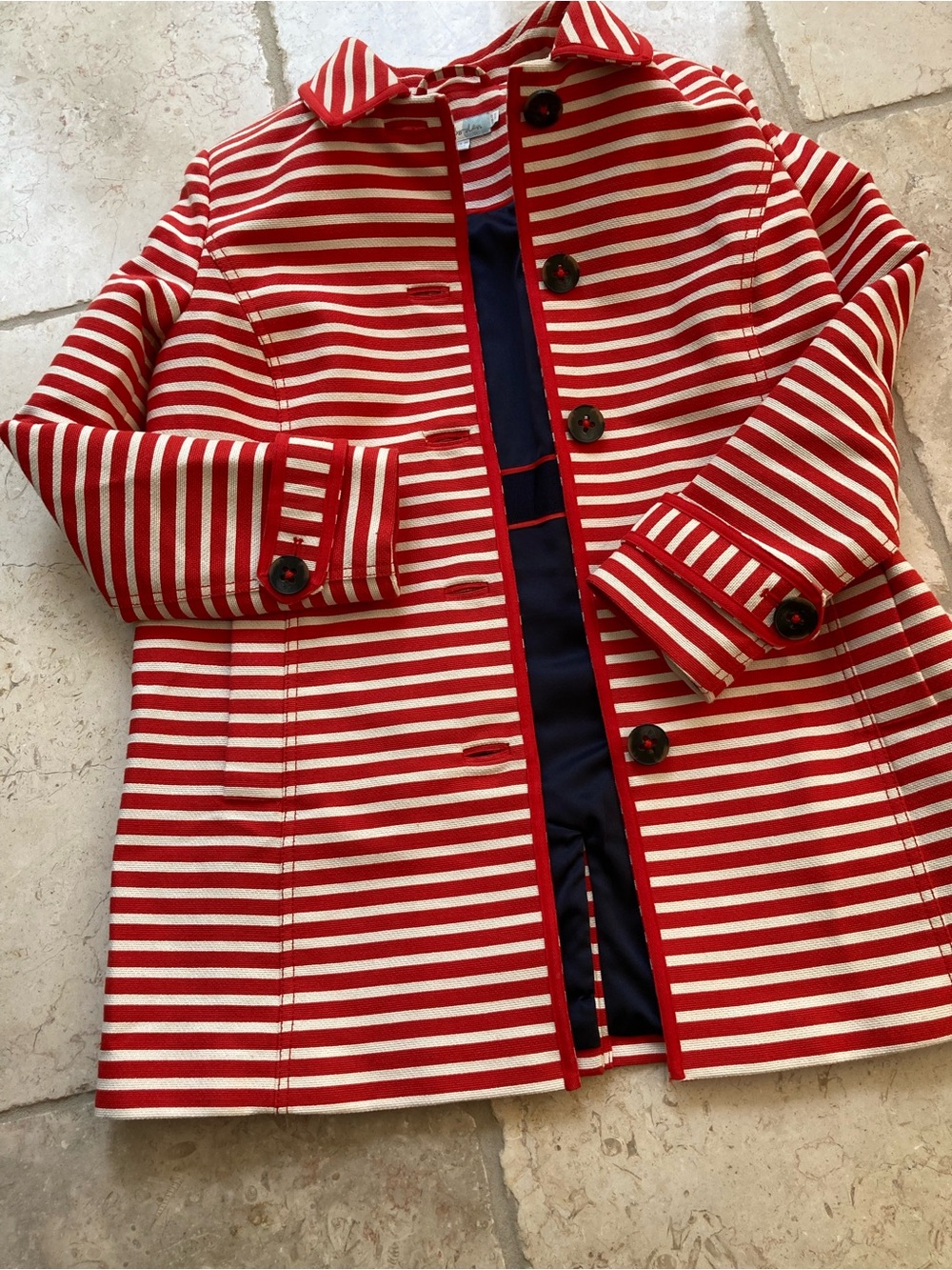 Boden Red and White Striped Pea Coat NWOT - Picture 5 of 8